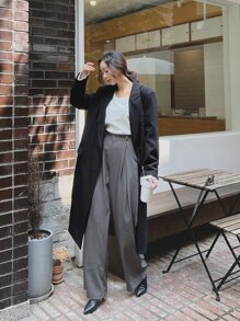 DAZY Lapel Collar Double Breasted Coat - Black - View 5