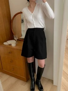 DAZY Solid Wide Leg Shorts - Black - View 5