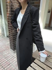 DAZY Lapel Collar Double Breasted Coat - Black - View 6