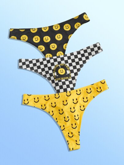 JORD.DESIGNS 3pack Slogan Cartoon Face Graphic Panty Set