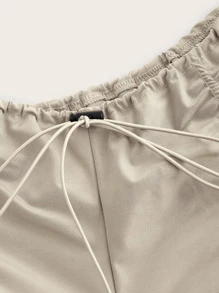 SHEIN ICON Gorpcore Low Rise Drawstring Waist Ruched Pants - Khaki - View 3