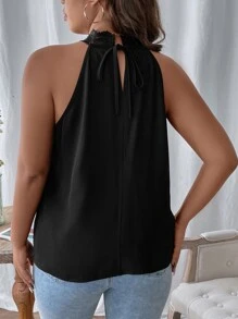 SHEIN LUNE Blusa fruncido cuello con cordón trasero - Negro - Ver 2