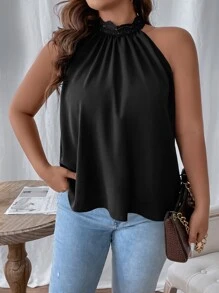 SHEIN LUNE Blusa fruncido cuello con cordón trasero - Negro - Ver 5