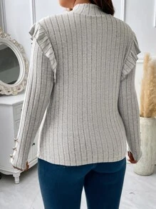 Flirla 大碼荷葉邊小高領T恤 - 淺灰色 - 查看 4