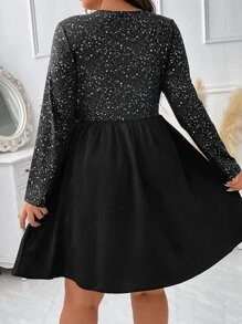 SHEIN Clasi Plus Graphic Print Keyhole Neck Dress - Black - View 2