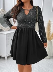 SHEIN Clasi Plus Graphic Print Keyhole Neck Dress - Black - View 4