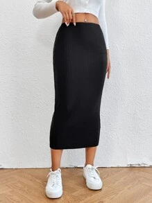 SHEIN EZwear 高腰條紋針織半身裙