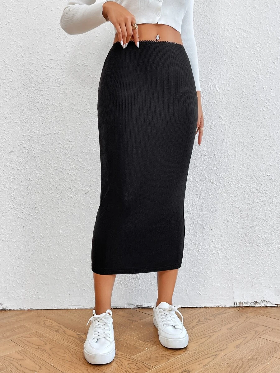 SHEIN EZwear 高腰條紋針織半身裙