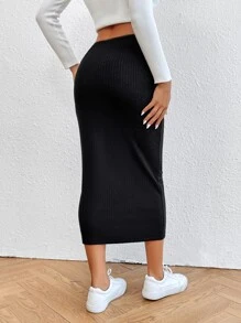 SHEIN EZwear 高腰條紋針織半身裙