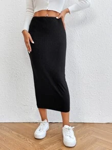 SHEIN EZwear 高腰條紋針織半身裙