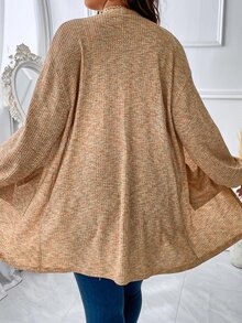 SHEIN LUNE 大碼段染落肩袖開門襟外套 - 卡其色 - 查看 3