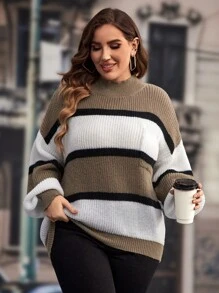 SHEIN LUNE 大碼撞色落肩袖套頭毛衣 - 彩色 - 查看 1