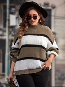 SHEIN LUNE 大碼撞色落肩袖套頭毛衣 - 彩色 - 查看 3