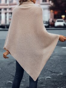 SHEIN LUNE Turtleneck Batwing Sleeve Asymmetrical Hem Knit Poncho - Apricot - View 2