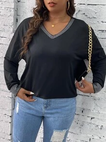 Calvaya Camiseta de hombros caídos ribete en contraste - Negro - Ver 4