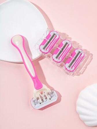 Set de rasoir à épiler pour femme, comprenant 1 manche et 4 têtes de lame. Produits et accessoires capillaires pour les salons de coiffure, beauté et les essentiels de voyage