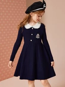 青少女連衣裙領子,學院風公主裙,適用於派對、宴會和演出。夏季 - 藏蓝色 - 查看 1