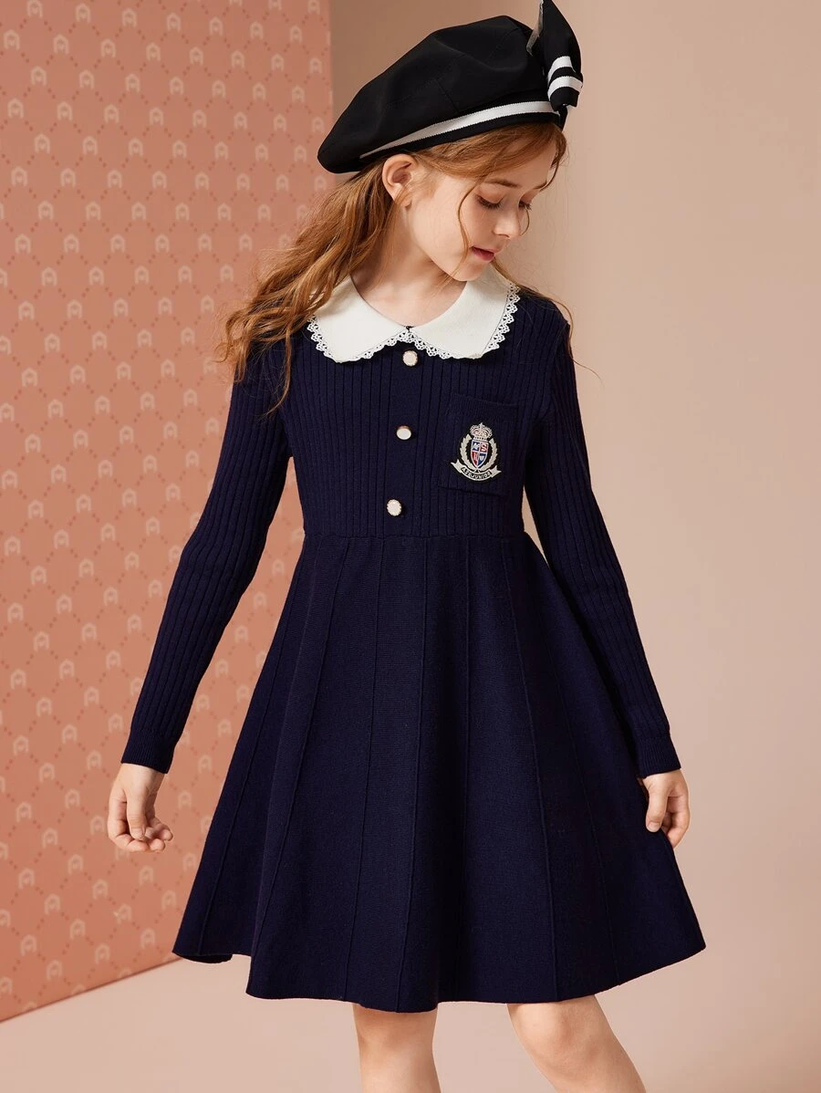 青少女連衣裙領子,學院風公主裙,適用於派對、宴會和演出。夏季 - 藏蓝色 - 查看 1