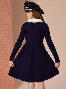 青少女連衣裙領子,學院風公主裙,適用於派對、宴會和演出。夏季 - 藏蓝色 - 查看 2