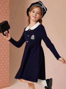 青少女連衣裙領子,學院風公主裙,適用於派對、宴會和演出。夏季 - 藏蓝色 - 查看 3