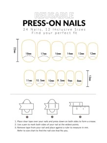 Nail Nina 24 cái Dài Hình Bầu Dục Rắn Móng Tay Giả & 1 Tấm Băng & 1 Cái Dũa Móng Tay - màu đen - Xem 4