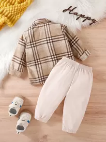 SHEIN Vintaside Kids 圣诞男婴格子印花翻盖口袋夹克和裤子（不含 T 恤） - 彩色 - 查看 2