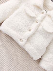 Baby Flap Detail Teddy Jacket & Skirt - White - View 4
