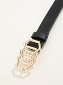 1 件六角扣时尚流行女士皮带，适合连衣裙、外套、牛仔裤、休闲裤、各种派对和休闲场合 - 黑色 - 查看 3