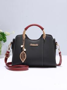 Túi đeo chéo trang trí bằng kim loại thanh lịch, ví cầm tay đôi có móc khóa, túi đeo chéo PU thời trang, quà tặng Ngày của Mẹ cho Mẹ - màu đen - Xem 1