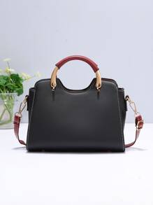 Túi đeo chéo trang trí bằng kim loại thanh lịch, ví cầm tay đôi có móc khóa, túi đeo chéo PU thời trang, quà tặng Ngày của Mẹ cho Mẹ - màu đen - Xem 2