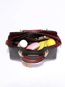 Túi đeo chéo trang trí bằng kim loại thanh lịch, ví cầm tay đôi có móc khóa, túi đeo chéo PU thời trang, quà tặng Ngày của Mẹ cho Mẹ - màu đen - Xem 3