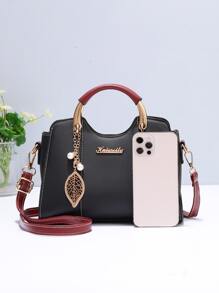 Túi đeo chéo trang trí bằng kim loại thanh lịch, ví cầm tay đôi có móc khóa, túi đeo chéo PU thời trang, quà tặng Ngày của Mẹ cho Mẹ - màu đen - Xem 5