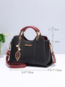 Túi đeo chéo trang trí bằng kim loại thanh lịch, ví cầm tay đôi có móc khóa, túi đeo chéo PU thời trang, quà tặng Ngày của Mẹ cho Mẹ - màu đen - Xem 6