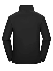 Men Zip Up Slant Pocket Teddy Lined Jacket - Black - View 2