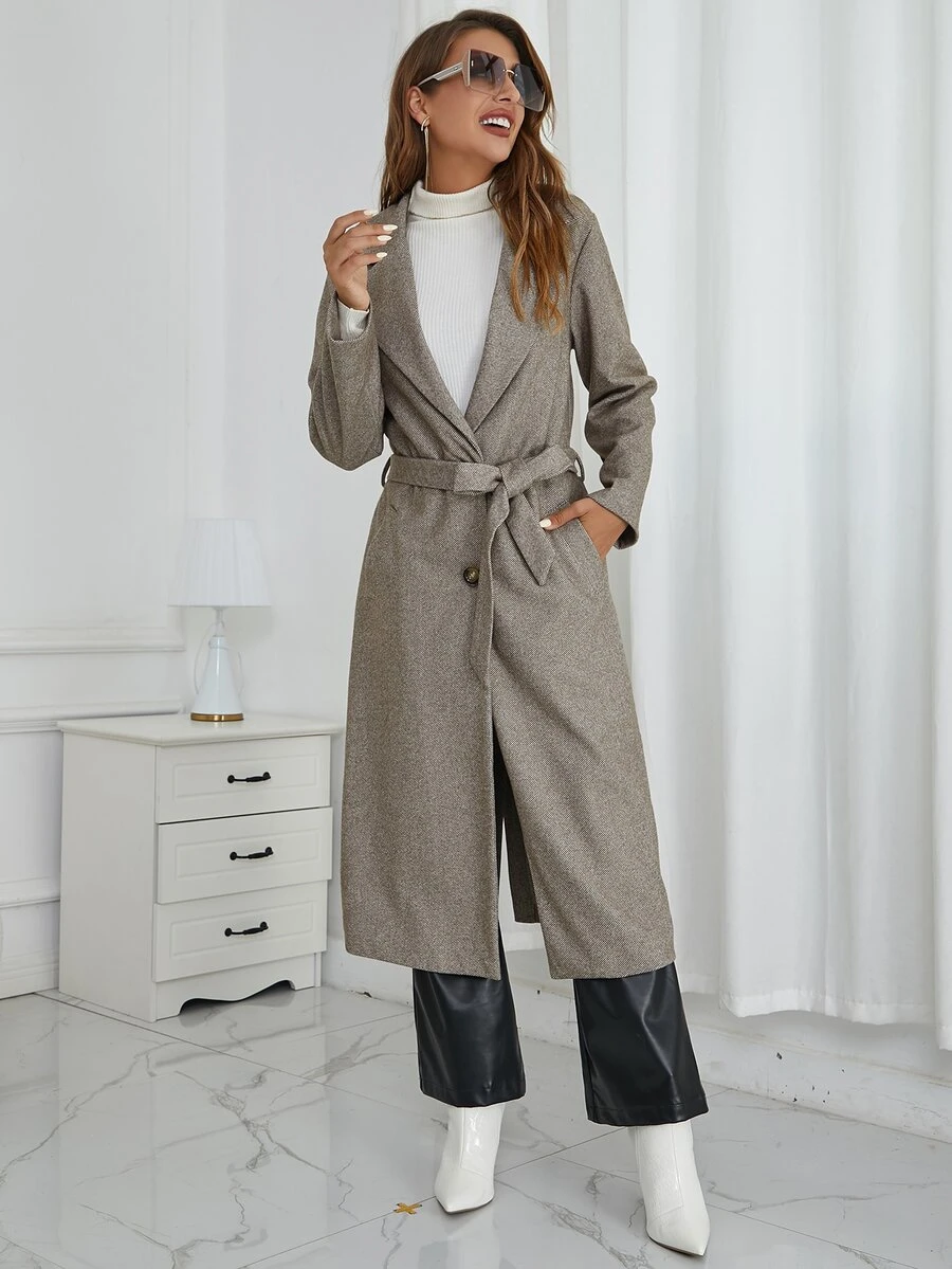 Eilly Bazar 西裝領斜口袋腰帶外套