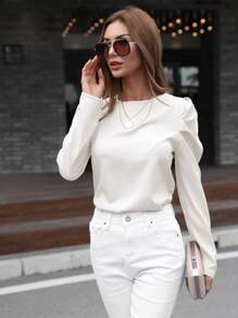 SHEIN Clasi 後綁帶羊腿袖襯衫 - 米色 - 查看 4