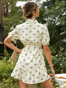 Simplee Floral Print Ruffle Hem Belted Dress - Multicolor - View 2