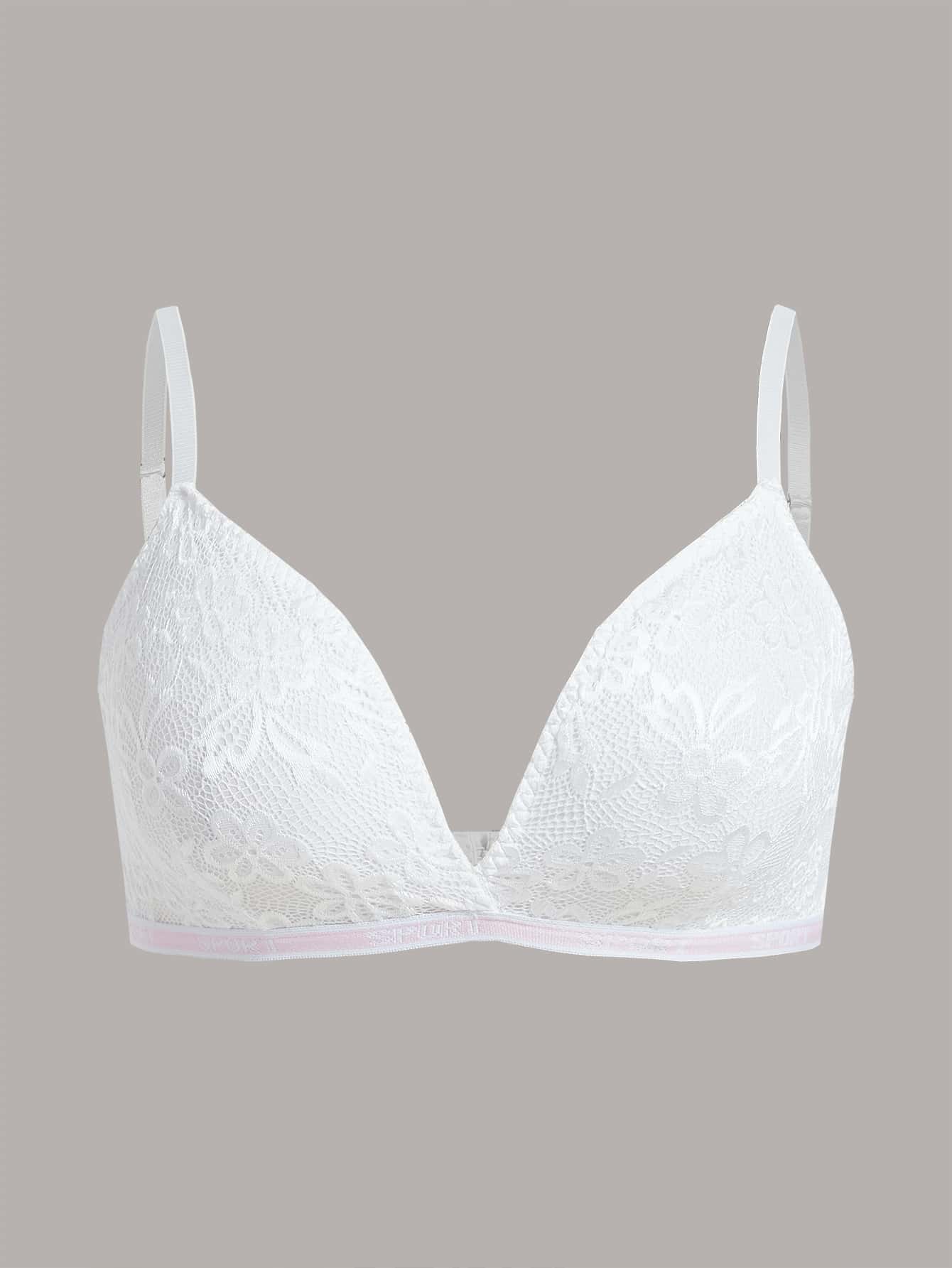 Plus Size White Lace Bralette Casual With Slight Stretch Bra - White - View 1