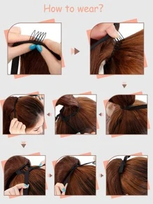 Medium Straight Ponytail Synthetic Hair Extension - Black - View 4