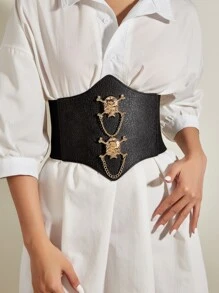 Skull Decor Corset Belt - Black - View 1