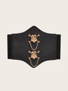 Skull Decor Corset Belt - Black - View 3