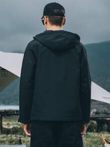 Hombres Cazadora con estampado de letra con cremallera con capucha - Negro - Ver 2