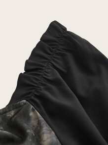 Plus Floral Print Flounce Sleeve Dress - Black - View 4