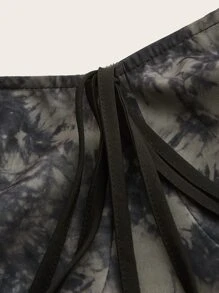 Plus Floral Print Flounce Sleeve Dress - Black - View 3