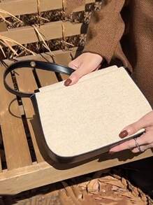 Túi vai Tương phản ràng buộc Khối Màu Có thể điều chỉnh được Đúng mốt - Màu be - Xem 8