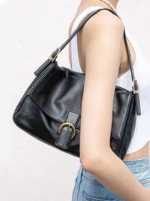 Túi vai Khóa màu trơn Có thể điều chỉnh được Thanh lịch - màu đen - Xem 1