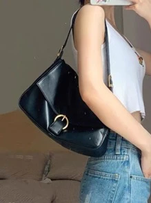 Túi vai Khóa màu trơn Có thể điều chỉnh được Thanh lịch - màu đen - Xem 4