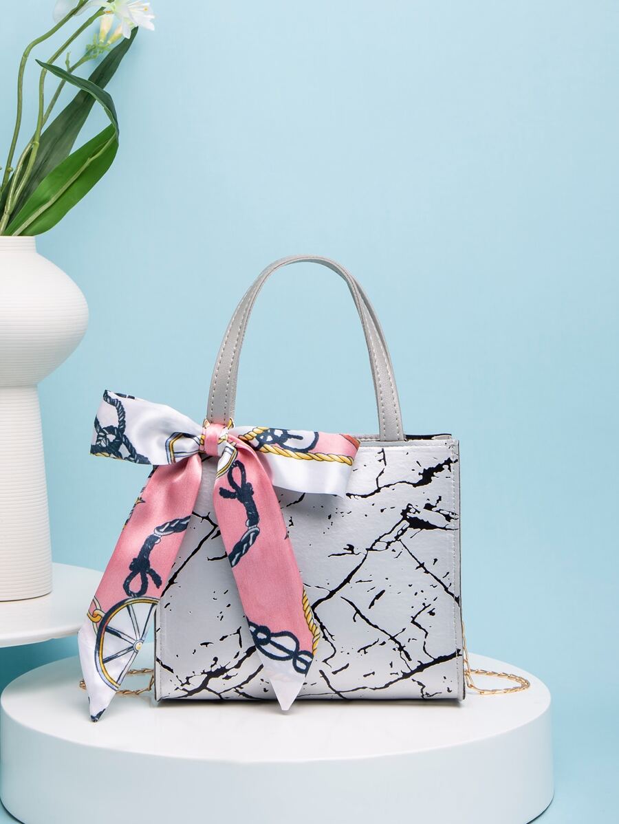 Bolso cartera mini con diseño de pañuelo con patrón de mármol - Multicolor - Ver 1