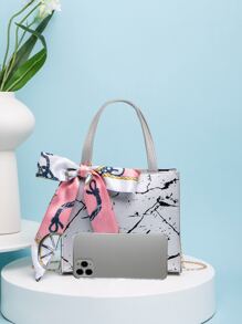 Bolso cartera mini con diseño de pañuelo con patrón de mármol - Multicolor - Ver 3
