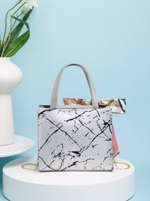 Bolso cartera mini con diseño de pañuelo con patrón de mármol - Multicolor - Ver 6